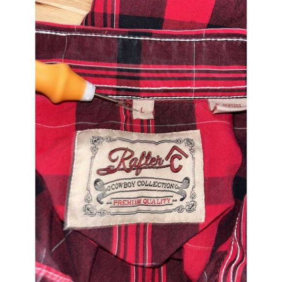 Rafter C Cowboy Collection Sz LARGE Western Pearl Snap Shirt Red Plaid EUC - Picture 10 of 12